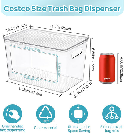 Trash Bag Holder, Stackable Garbage Bag Dispenser for 13/30/33 Gallon Bags, Clear Organizer Bins for Under Kitchen Sink, Laundry Room Organization and Storage