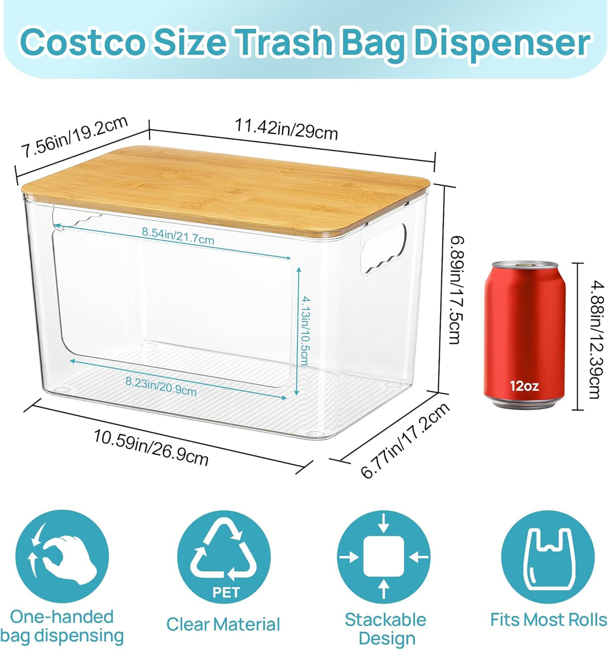 Trash Bag Holder, Stackable Garbage Bag Dispenser for 13/30/33 Gallon Bags, Clear Organizer Bins for Under Kitchen Sink, Laundry Room Organization and Storage