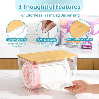 Trash Bag Holder, Stackable Garbage Bag Dispenser for 13/30/33 Gallon Bags, Clear Organizer Bins for Under Kitchen Sink, Laundry Room Organization and Storage
