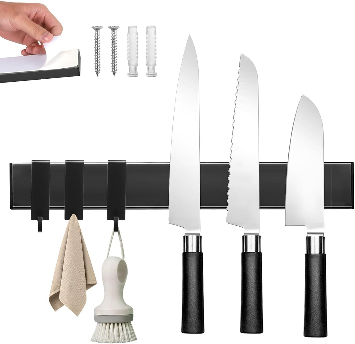 Magnetic Knife Holder for Wall, No Drilling Magnetic Knife Strip Adhesive Knife Holder Magnet Knife Bar, Wall Mount Knife Rack Block Metal Tool Holder for Utensils RV Kitchen Organization, 10 Inch