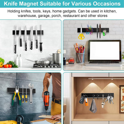 Magnetic Knife Holder for Wall, No Drilling Magnetic Knife Strip Adhesive Knife Holder Magnet Knife Bar, Wall Mount Knife Rack Block Metal Tool Holder for Utensils RV Kitchen Organization, 10 Inch