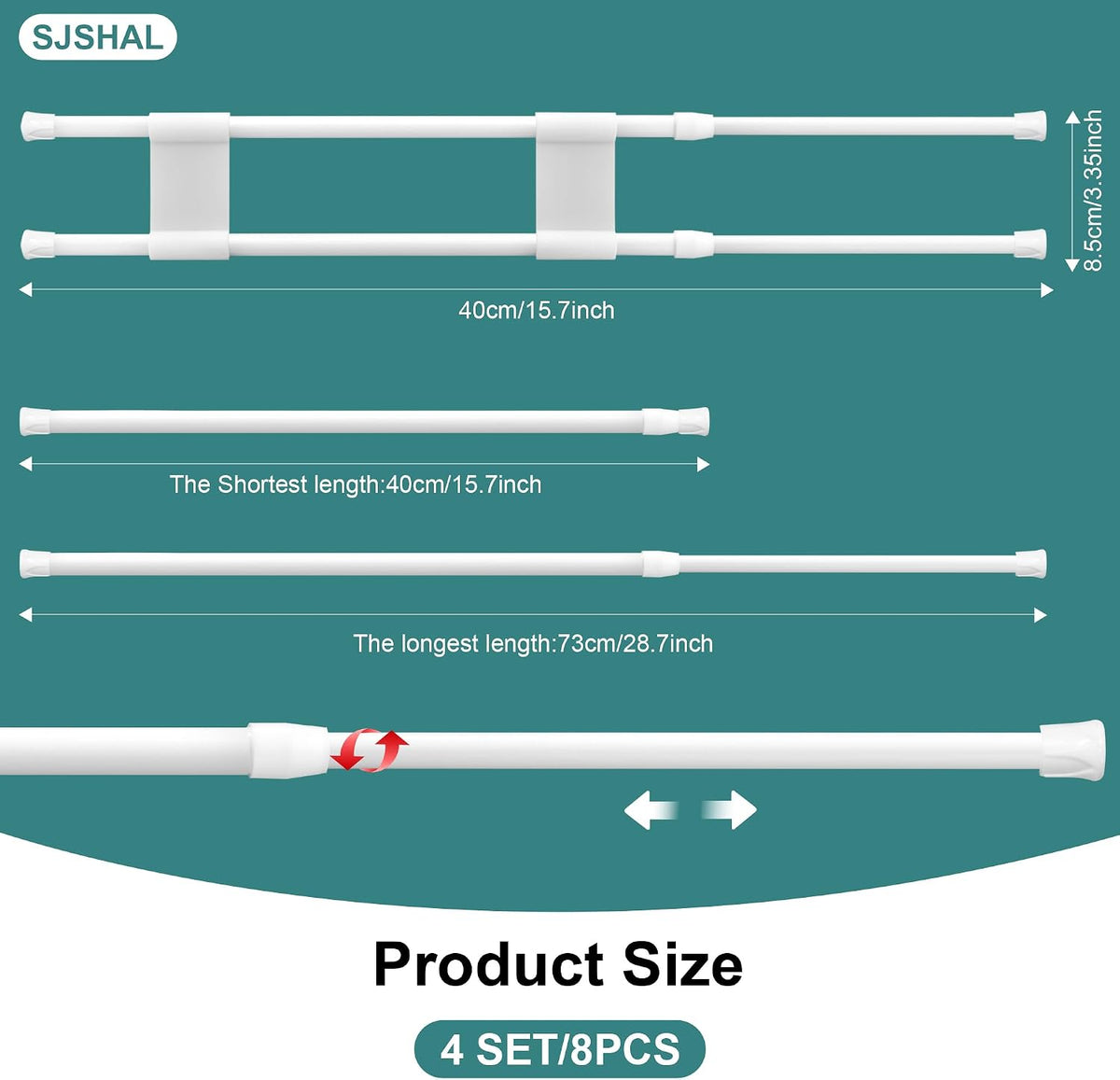 4 Sets Double RV Refrigerator Bar, 19.5-36.7" Tension Rods