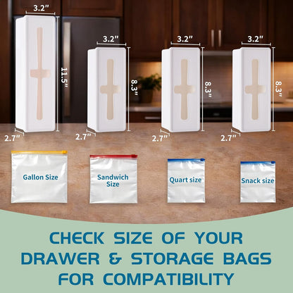 Storage Bag Organizer for Kitchen- Baggie Drawer Organizer & Plastic Food Storage Bags Holder- Compatible with Gallon, Quart, Sandwich, Snack Bags, Freezer, Slider Bags-4 Separate Pieces White