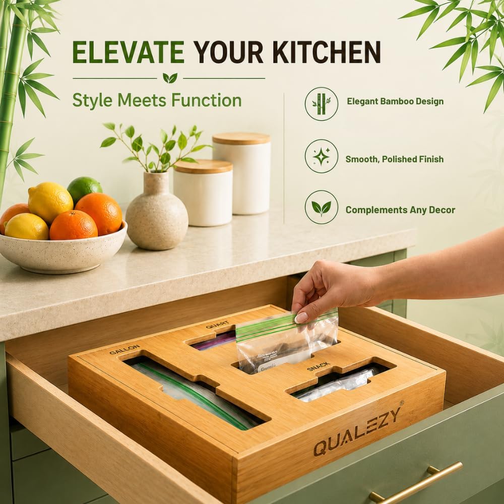 Storage Bag Organizer for Kitchen- Baggie Drawer Organizer & Plastic Food Storage Bags Holder- Compatible with Gallon, Quart, Sandwich, Snack Bags, Freezer, Slider Bags-4 Separate Pieces White
