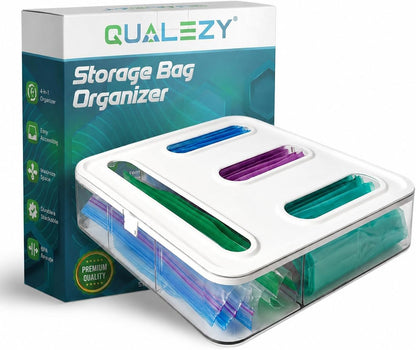 Storage Bag Organizer for Kitchen- Baggie Drawer Organizer & Plastic Food Storage Bags Holder- Compatible with Gallon, Quart, Sandwich, Snack Bags, Freezer, Slider Bags-4 Separate Pieces White