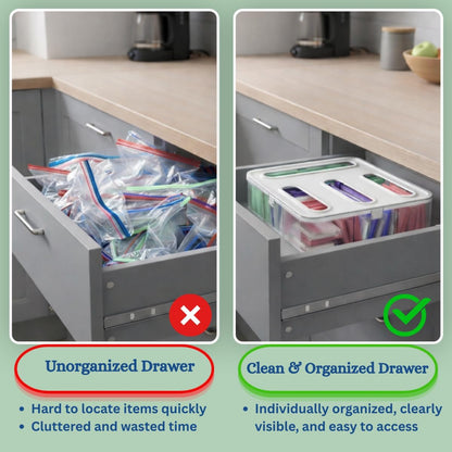 Storage Bag Organizer for Kitchen- Baggie Drawer Organizer & Plastic Food Storage Bags Holder- Compatible with Gallon, Quart, Sandwich, Snack Bags, Freezer, Slider Bags-4 Separate Pieces White
