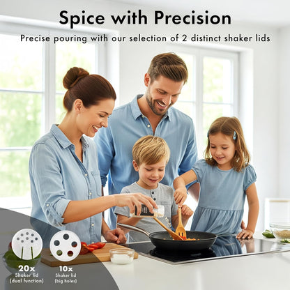 Glass Spice Jars with Label and Black Lids (24 x 4oz) Spice Containers with 240 Labels, Shaker Inserts, Steel Funnel, Empty Square Seasoning Organizer for Spice Rack, Cabinet, Drawer
