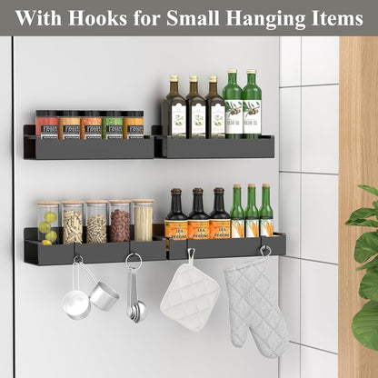 Magnetic Spice Rack Organizer for Refrigerator and Oven, Black Fridge Organizers and Storage for Kitchen | Kitchen Magnetic Shelf for Fridge, Spice Organizer and Storage, Baby Bottle Holder for Fridge, Magnetic Tea Bag Organizer
