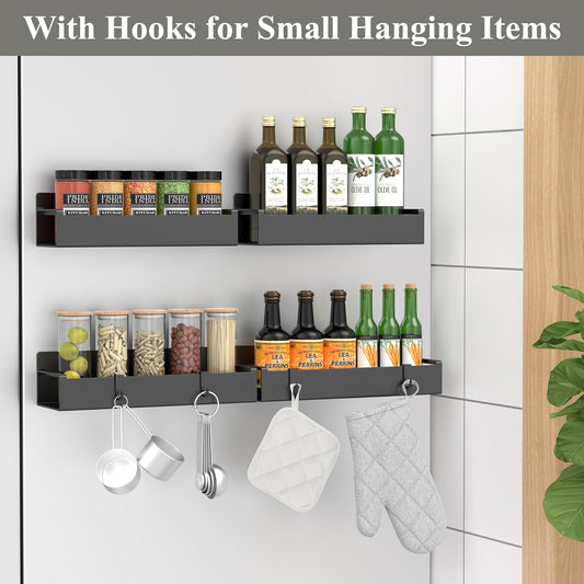 Magnetic Spice Rack Organizer for Refrigerator and Oven, Black Fridge Organizers and Storage for Kitchen | Kitchen Magnetic Shelf for Fridge, Spice Organizer and Storage, Baby Bottle Holder for Fridge, Magnetic Tea Bag Organizer