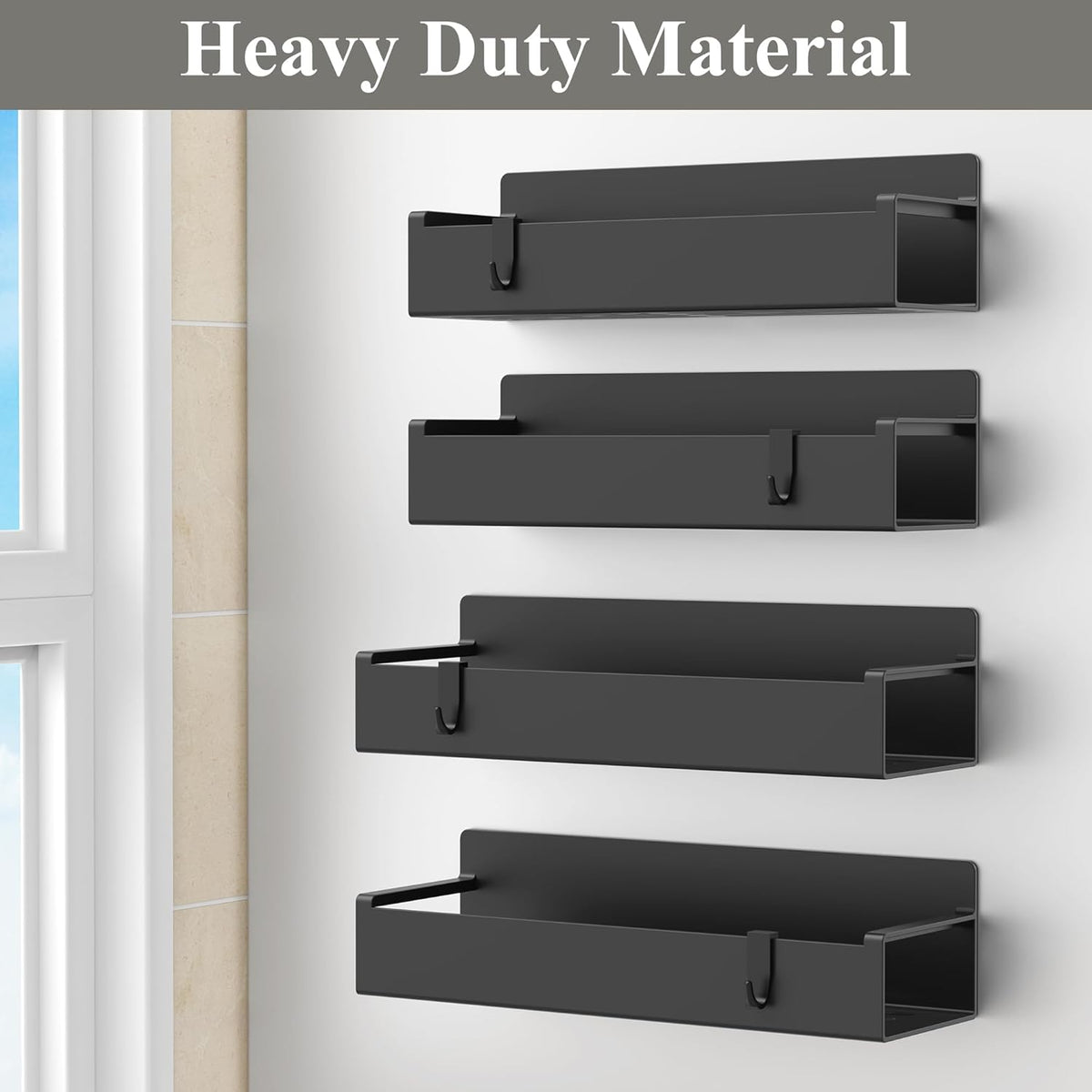 Magnetic Spice Rack Organizer for Refrigerator and Oven, Black Fridge Organizers and Storage for Kitchen | Kitchen Magnetic Shelf for Fridge, Spice Organizer and Storage, Baby Bottle Holder for Fridge, Magnetic Tea Bag Organizer