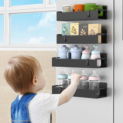 Magnetic Spice Rack Organizer for Refrigerator and Oven, Black Fridge Organizers and Storage for Kitchen | Kitchen Magnetic Shelf for Fridge, Spice Organizer and Storage, Baby Bottle Holder for Fridge, Magnetic Tea Bag Organizer
