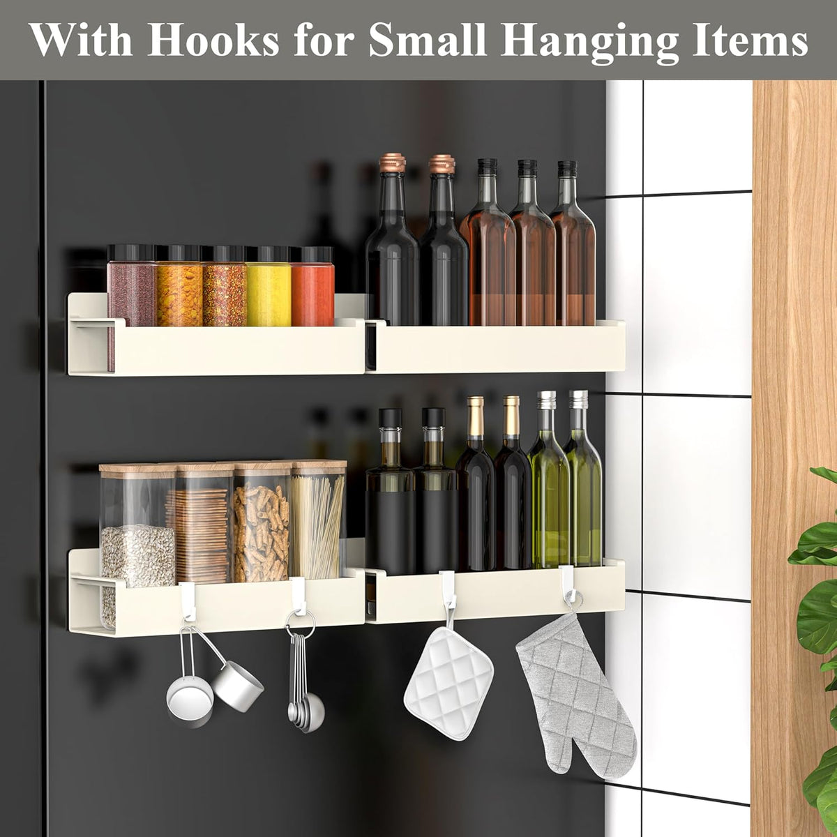 Magnetic Spice Rack Organizer for Refrigerator and Oven, Black Fridge Organizers and Storage for Kitchen | Kitchen Magnetic Shelf for Fridge, Spice Organizer and Storage, Baby Bottle Holder for Fridge, Magnetic Tea Bag Organizer