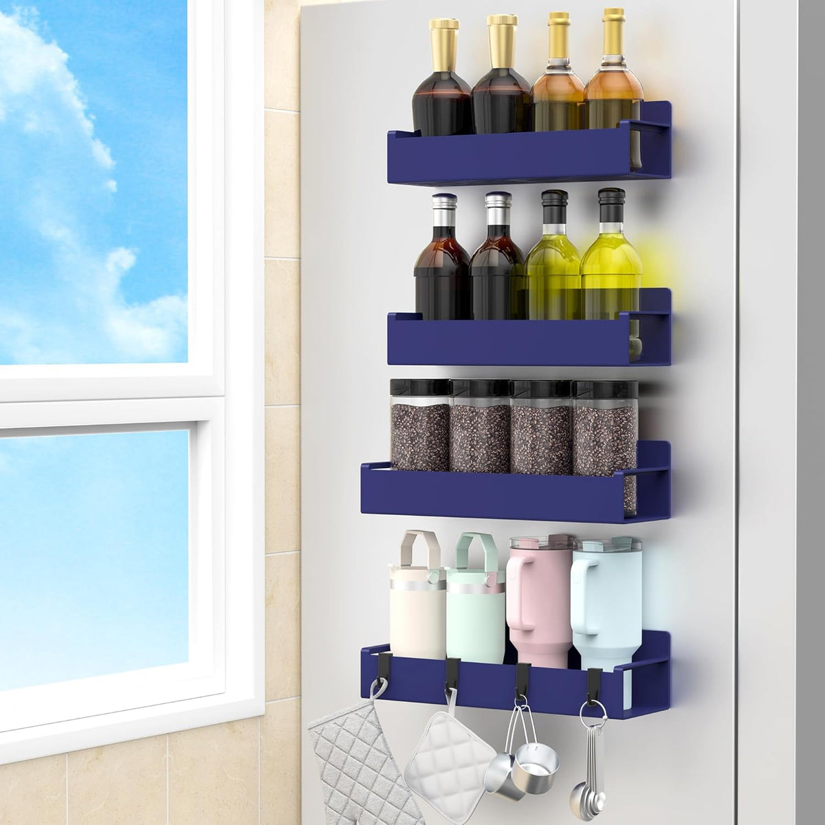 Magnetic Spice Rack Organizer for Refrigerator and Oven, Black Fridge Organizers and Storage for Kitchen | Kitchen Magnetic Shelf for Fridge, Spice Organizer and Storage, Baby Bottle Holder for Fridge, Magnetic Tea Bag Organizer