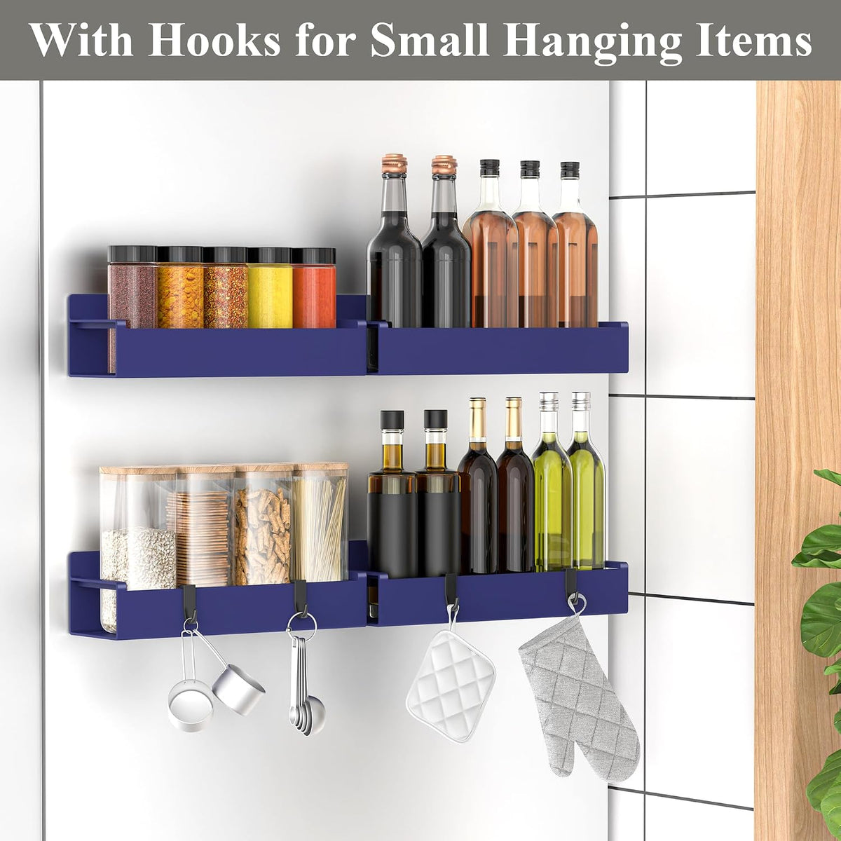 Magnetic Spice Rack Organizer for Refrigerator and Oven, Black Fridge Organizers and Storage for Kitchen | Kitchen Magnetic Shelf for Fridge, Spice Organizer and Storage, Baby Bottle Holder for Fridge, Magnetic Tea Bag Organizer