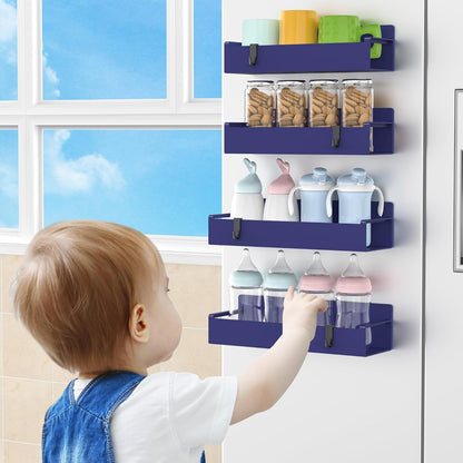 Magnetic Spice Rack Organizer for Refrigerator and Oven, Black Fridge Organizers and Storage for Kitchen | Kitchen Magnetic Shelf for Fridge, Spice Organizer and Storage, Baby Bottle Holder for Fridge, Magnetic Tea Bag Organizer