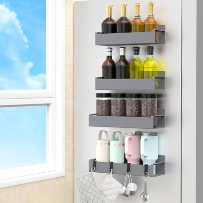 Magnetic Spice Rack Organizer for Refrigerator and Oven, Black Fridge Organizers and Storage for Kitchen | Kitchen Magnetic Shelf for Fridge, Spice Organizer and Storage, Baby Bottle Holder for Fridge, Magnetic Tea Bag Organizer