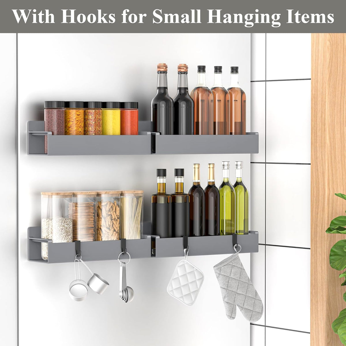 Magnetic Spice Rack Organizer for Refrigerator and Oven, Black Fridge Organizers and Storage for Kitchen | Kitchen Magnetic Shelf for Fridge, Spice Organizer and Storage, Baby Bottle Holder for Fridge, Magnetic Tea Bag Organizer