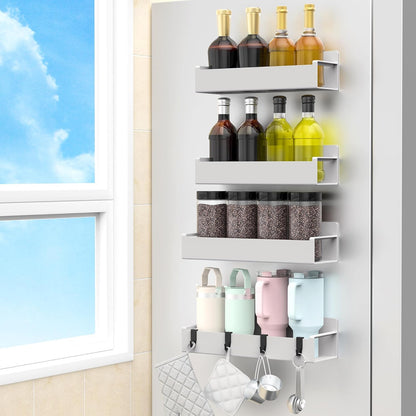 Magnetic Spice Rack Organizer for Refrigerator and Oven, Black Fridge Organizers and Storage for Kitchen | Kitchen Magnetic Shelf for Fridge, Spice Organizer and Storage, Baby Bottle Holder for Fridge, Magnetic Tea Bag Organizer