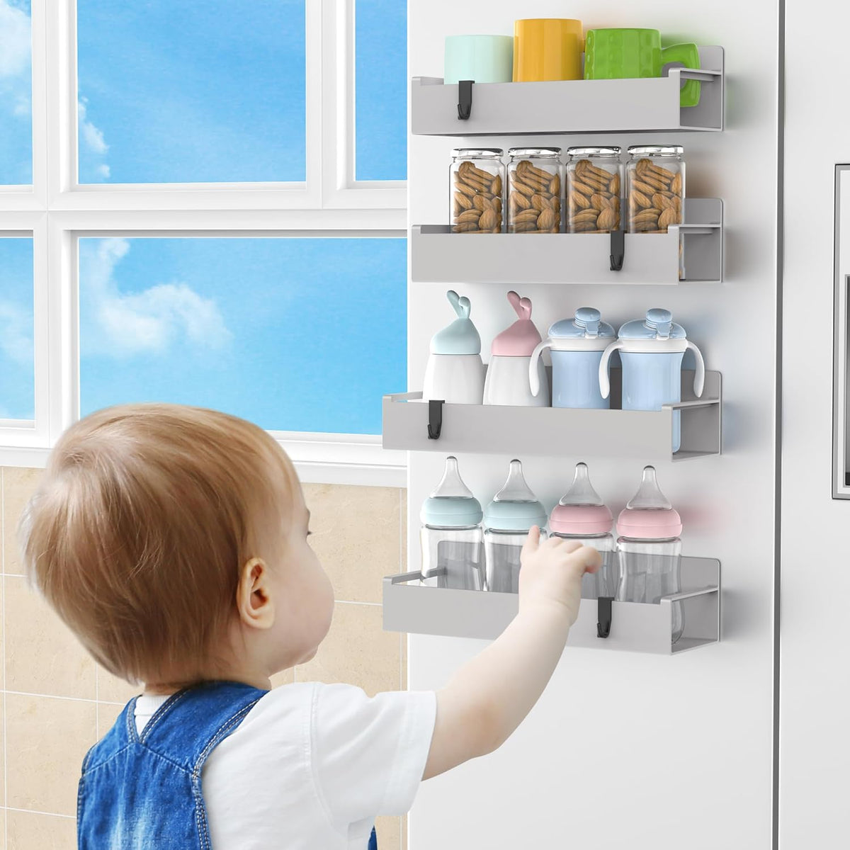Magnetic Spice Rack Organizer for Refrigerator and Oven, Black Fridge Organizers and Storage for Kitchen | Kitchen Magnetic Shelf for Fridge, Spice Organizer and Storage, Baby Bottle Holder for Fridge, Magnetic Tea Bag Organizer