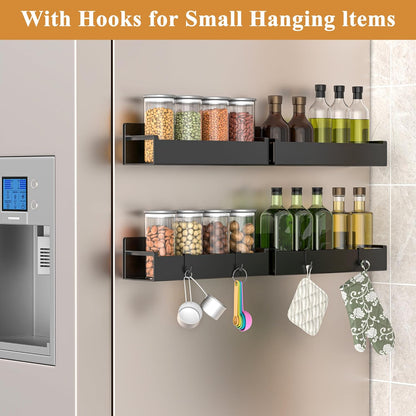 Magnetic Spice Rack Organizer for Refrigerator and Oven, Black Fridge Organizers and Storage for Kitchen | Kitchen Magnetic Shelf for Fridge, Spice Organizer and Storage, Baby Bottle Holder for Fridge, Magnetic Tea Bag Organizer