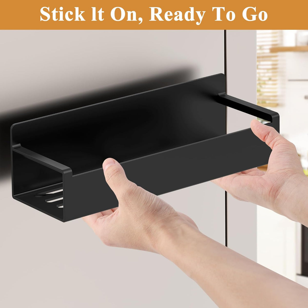 Magnetic Spice Rack Organizer for Refrigerator and Oven, Black Fridge Organizers and Storage for Kitchen | Kitchen Magnetic Shelf for Fridge, Spice Organizer and Storage, Baby Bottle Holder for Fridge, Magnetic Tea Bag Organizer