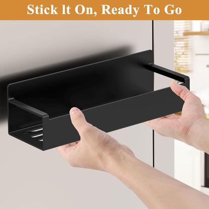 Magnetic Spice Rack Organizer for Refrigerator and Oven, Black Fridge Organizers and Storage for Kitchen | Kitchen Magnetic Shelf for Fridge, Spice Organizer and Storage, Baby Bottle Holder for Fridge, Magnetic Tea Bag Organizer