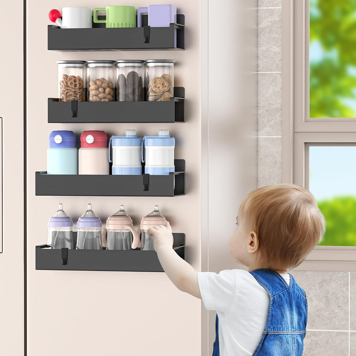 Magnetic Spice Rack Organizer for Refrigerator and Oven, Black Fridge Organizers and Storage for Kitchen | Kitchen Magnetic Shelf for Fridge, Spice Organizer and Storage, Baby Bottle Holder for Fridge, Magnetic Tea Bag Organizer