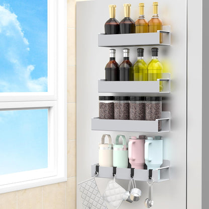 Magnetic Spice Rack Organizer for Refrigerator and Oven, Black Fridge Organizers and Storage for Kitchen | Kitchen Magnetic Shelf for Fridge, Spice Organizer and Storage, Baby Bottle Holder for Fridge, Magnetic Tea Bag Organizer