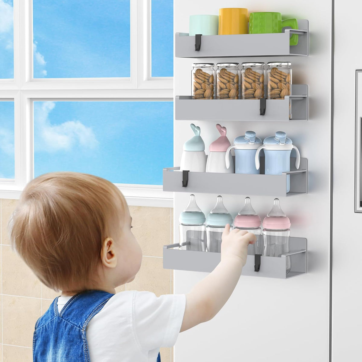 Magnetic Spice Rack Organizer for Refrigerator and Oven, Black Fridge Organizers and Storage for Kitchen | Kitchen Magnetic Shelf for Fridge, Spice Organizer and Storage, Baby Bottle Holder for Fridge, Magnetic Tea Bag Organizer