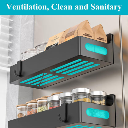 Magnetic Spice Rack Organizer for Refrigerator and Oven, Black Fridge Organizers and Storage for Kitchen | Kitchen Magnetic Shelf for Fridge, Spice Organizer and Storage, Baby Bottle Holder for Fridge, Magnetic Tea Bag Organizer