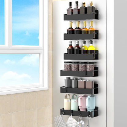 Magnetic Spice Rack Organizer for Refrigerator and Oven, Black Fridge Organizers and Storage for Kitchen | Kitchen Magnetic Shelf for Fridge, Spice Organizer and Storage, Baby Bottle Holder for Fridge, Magnetic Tea Bag Organizer
