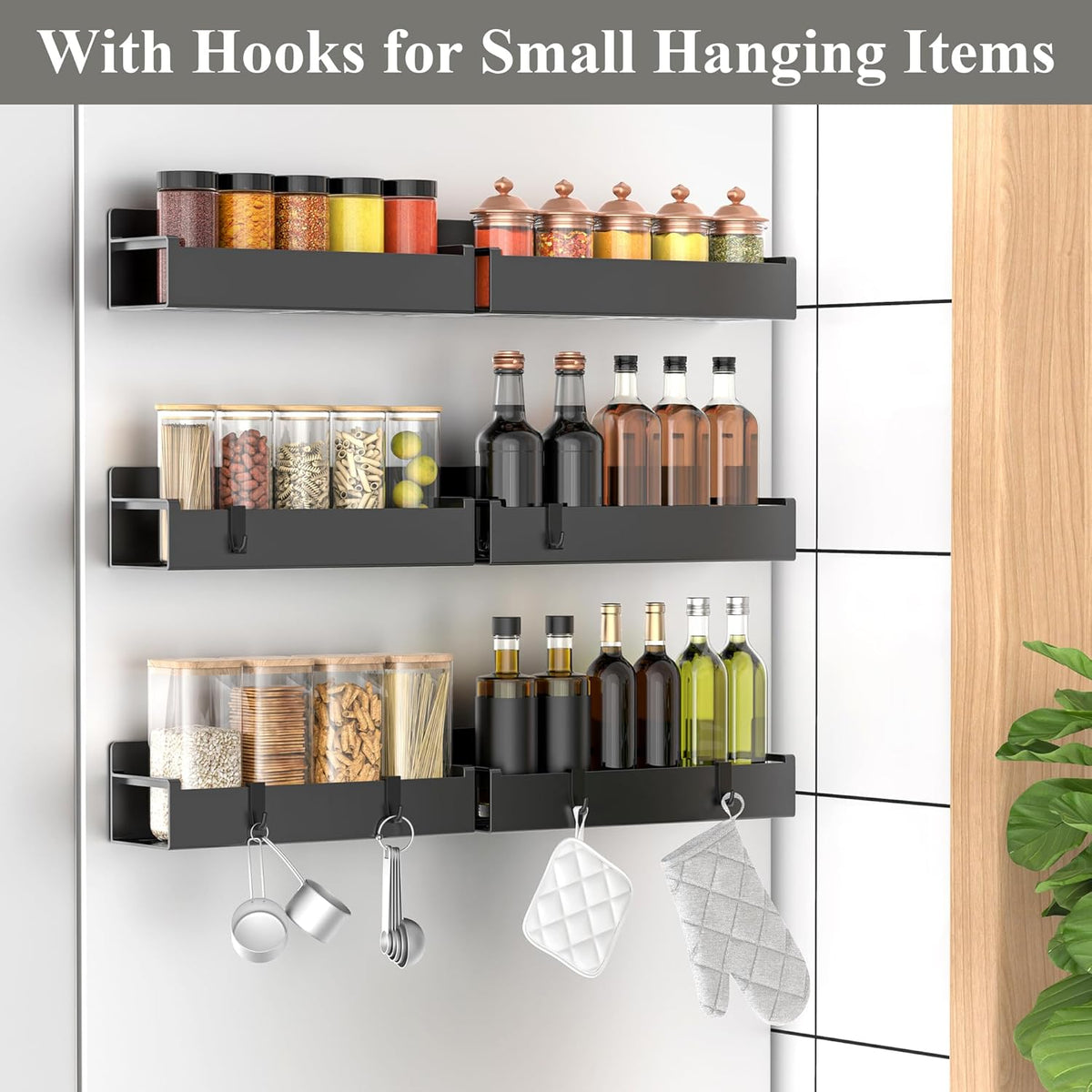 Magnetic Spice Rack Organizer for Refrigerator and Oven, Black Fridge Organizers and Storage for Kitchen | Kitchen Magnetic Shelf for Fridge, Spice Organizer and Storage, Baby Bottle Holder for Fridge, Magnetic Tea Bag Organizer