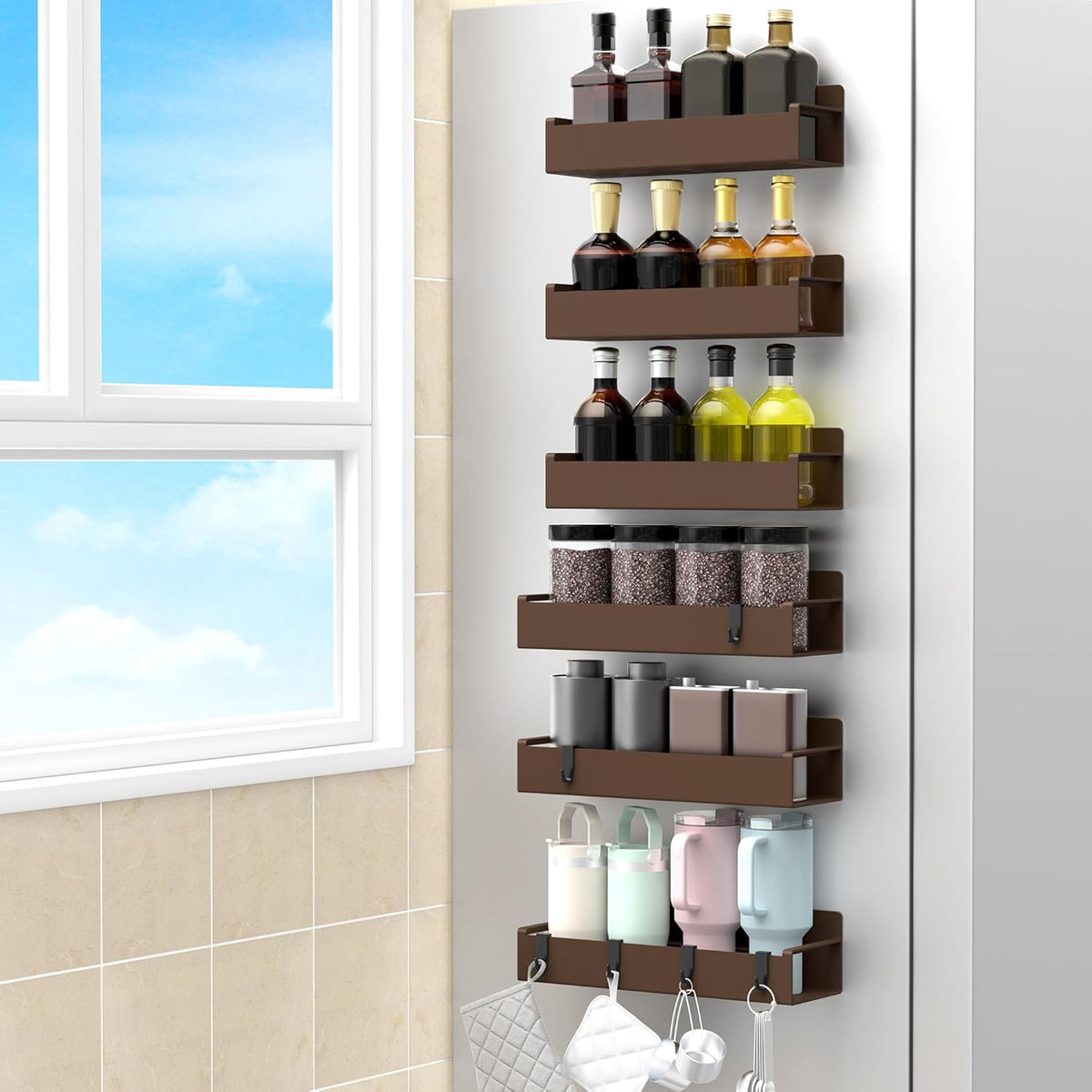Magnetic Spice Rack Organizer for Refrigerator and Oven, Black Fridge Organizers and Storage for Kitchen | Kitchen Magnetic Shelf for Fridge, Spice Organizer and Storage, Baby Bottle Holder for Fridge, Magnetic Tea Bag Organizer