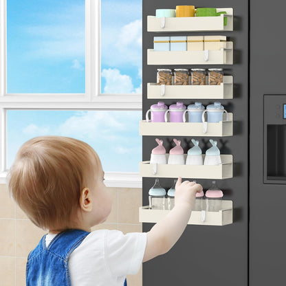 Magnetic Spice Rack Organizer for Refrigerator and Oven, Black Fridge Organizers and Storage for Kitchen | Kitchen Magnetic Shelf for Fridge, Spice Organizer and Storage, Baby Bottle Holder for Fridge, Magnetic Tea Bag Organizer
