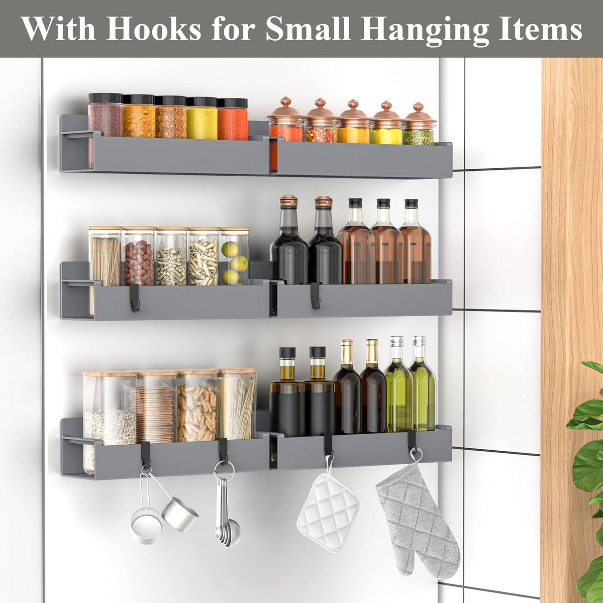 Magnetic Spice Rack Organizer for Refrigerator and Oven, Black Fridge Organizers and Storage for Kitchen | Kitchen Magnetic Shelf for Fridge, Spice Organizer and Storage, Baby Bottle Holder for Fridge, Magnetic Tea Bag Organizer
