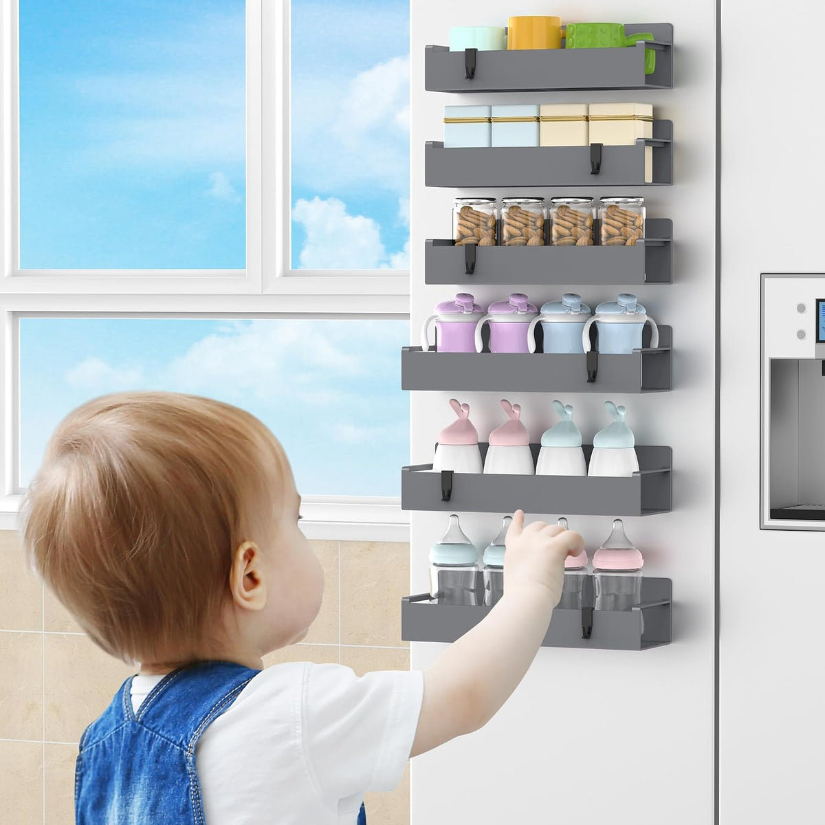 Magnetic Spice Rack Organizer for Refrigerator and Oven, Black Fridge Organizers and Storage for Kitchen | Kitchen Magnetic Shelf for Fridge, Spice Organizer and Storage, Baby Bottle Holder for Fridge, Magnetic Tea Bag Organizer