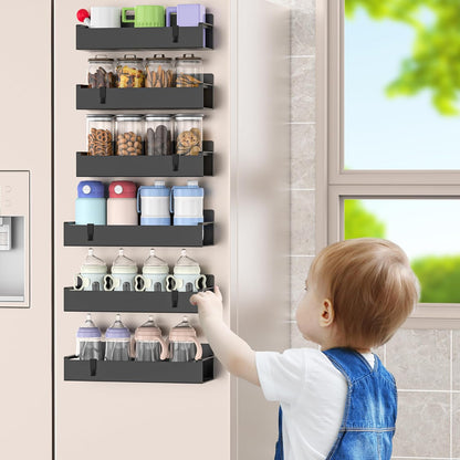Magnetic Spice Rack Organizer for Refrigerator and Oven, Black Fridge Organizers and Storage for Kitchen | Kitchen Magnetic Shelf for Fridge, Spice Organizer and Storage, Baby Bottle Holder for Fridge, Magnetic Tea Bag Organizer