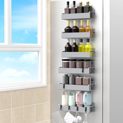 Magnetic Spice Rack Organizer for Refrigerator and Oven, Black Fridge Organizers and Storage for Kitchen | Kitchen Magnetic Shelf for Fridge, Spice Organizer and Storage, Baby Bottle Holder for Fridge, Magnetic Tea Bag Organizer