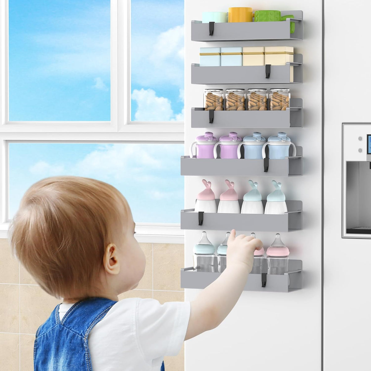 Magnetic Spice Rack Organizer for Refrigerator and Oven, Black Fridge Organizers and Storage for Kitchen | Kitchen Magnetic Shelf for Fridge, Spice Organizer and Storage, Baby Bottle Holder for Fridge, Magnetic Tea Bag Organizer
