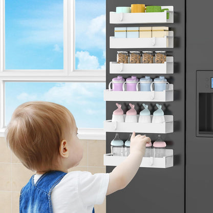 Magnetic Spice Rack Organizer for Refrigerator and Oven, Black Fridge Organizers and Storage for Kitchen | Kitchen Magnetic Shelf for Fridge, Spice Organizer and Storage, Baby Bottle Holder for Fridge, Magnetic Tea Bag Organizer