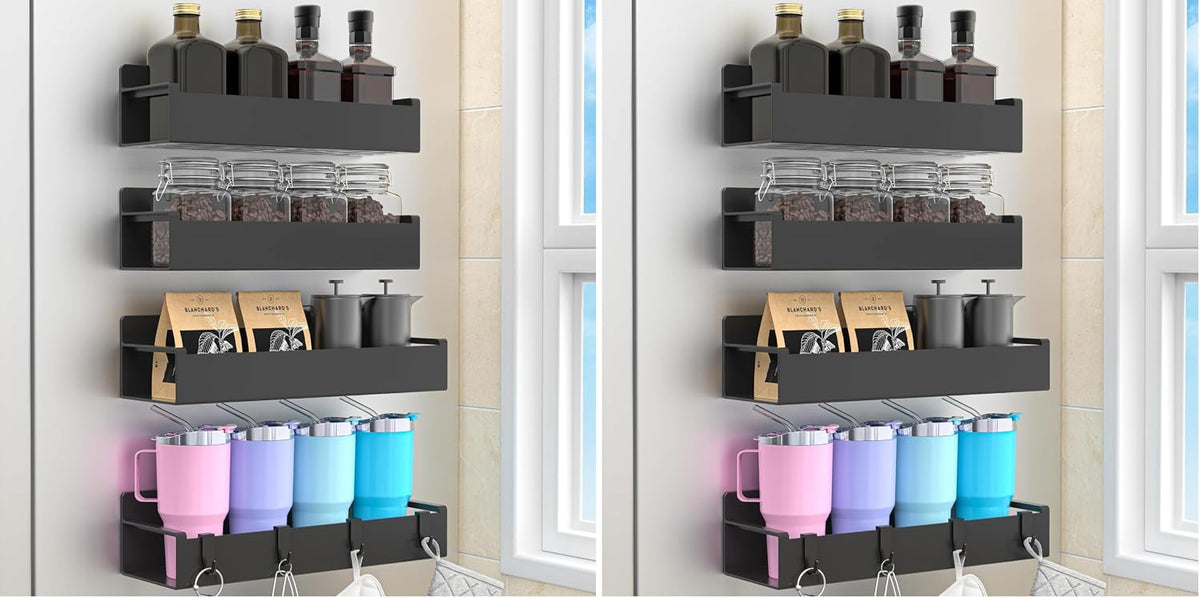 Magnetic Spice Rack Organizer for Refrigerator and Oven, Black Fridge Organizers and Storage for Kitchen | Kitchen Magnetic Shelf for Fridge, Spice Organizer and Storage, Baby Bottle Holder for Fridge, Magnetic Tea Bag Organizer