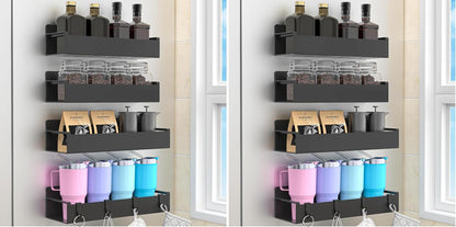 Magnetic Spice Rack Organizer for Refrigerator and Oven, Black Fridge Organizers and Storage for Kitchen | Kitchen Magnetic Shelf for Fridge, Spice Organizer and Storage, Baby Bottle Holder for Fridge, Magnetic Tea Bag Organizer