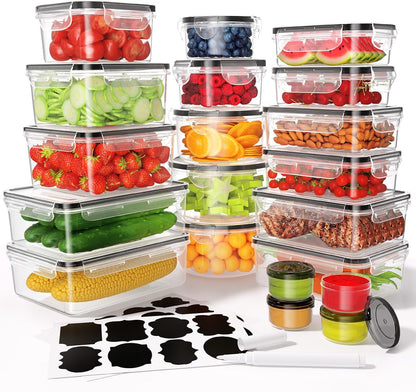 KEMETHY Large Food Storage Containers with Airtight Lids, BPA-free | 20 Containers & 20 Lids, Leak Proof, Meal Prep, Kitchen Storage, PVC-free Plastic, Microwave/Dishwasher Safe, Labels & Pen