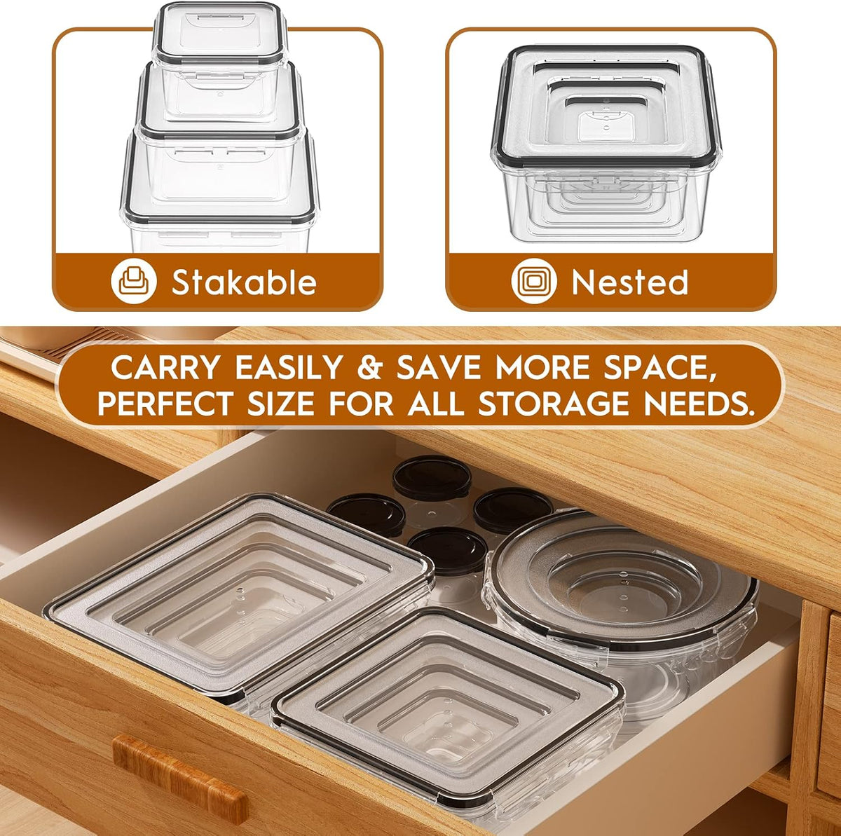 KEMETHY Large Food Storage Containers with Airtight Lids, BPA-free | 20 Containers & 20 Lids, Leak Proof, Meal Prep, Kitchen Storage, PVC-free Plastic, Microwave/Dishwasher Safe, Labels & Pen