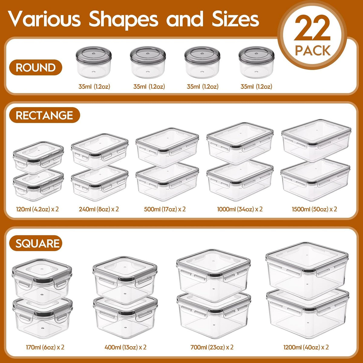 KEMETHY Large Food Storage Containers with Airtight Lids, BPA-free | 20 Containers & 20 Lids, Leak Proof, Meal Prep, Kitchen Storage, PVC-free Plastic, Microwave/Dishwasher Safe, Labels & Pen