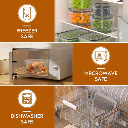 KEMETHY Large Food Storage Containers with Airtight Lids, BPA-free | 20 Containers & 20 Lids, Leak Proof, Meal Prep, Kitchen Storage, PVC-free Plastic, Microwave/Dishwasher Safe, Labels & Pen