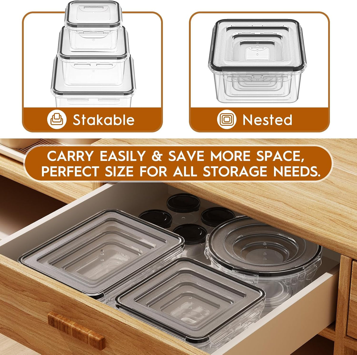 KEMETHY Large Food Storage Containers with Airtight Lids, BPA-free | 20 Containers & 20 Lids, Leak Proof, Meal Prep, Kitchen Storage, PVC-free Plastic, Microwave/Dishwasher Safe, Labels & Pen