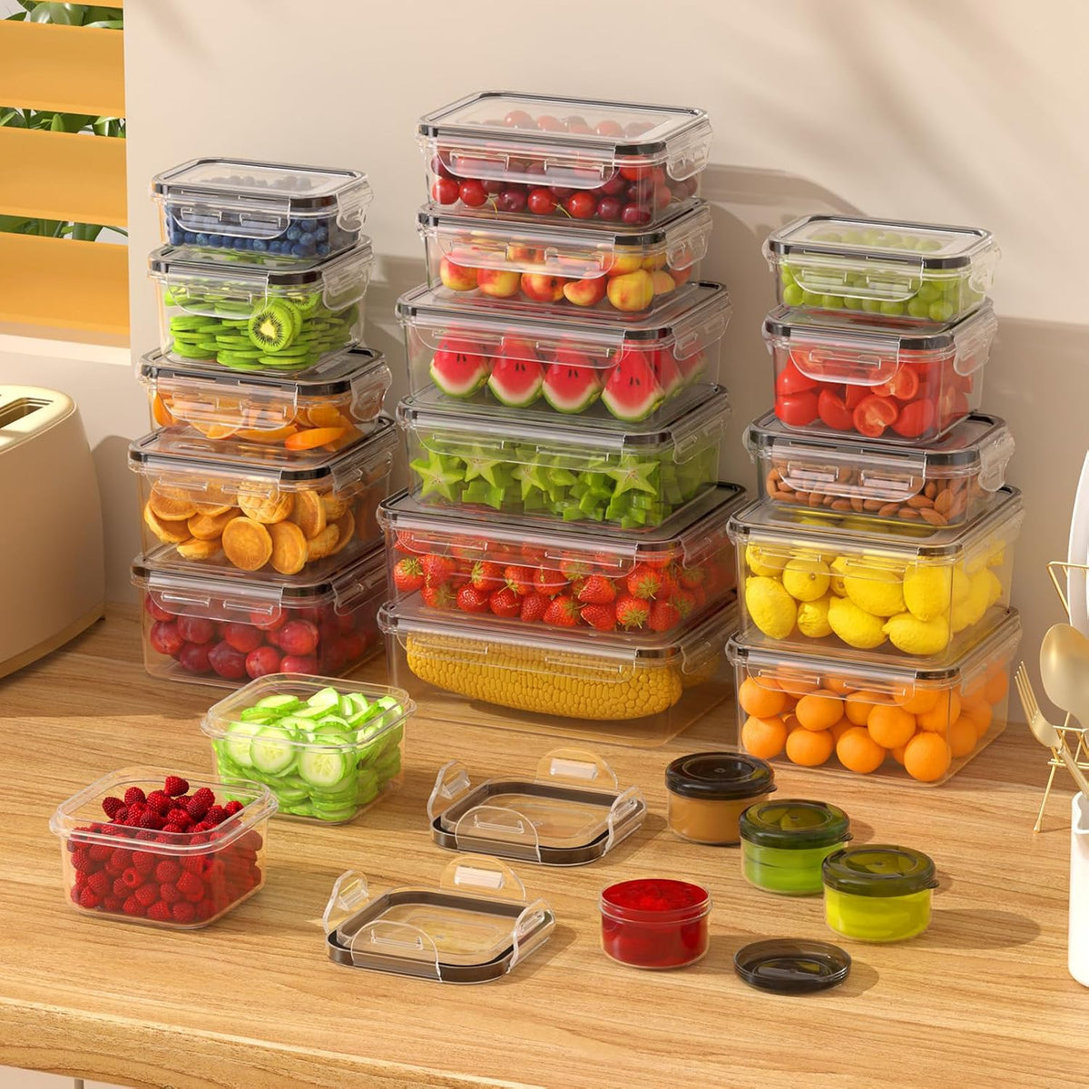 KEMETHY Large Food Storage Containers with Airtight Lids, BPA-free | 20 Containers & 20 Lids, Leak Proof, Meal Prep, Kitchen Storage, PVC-free Plastic, Microwave/Dishwasher Safe, Labels & Pen