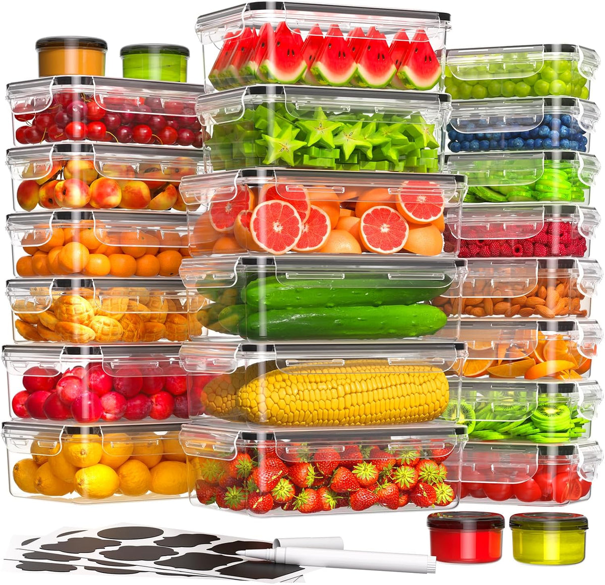 KEMETHY Large Food Storage Containers with Airtight Lids, BPA-free | 20 Containers & 20 Lids, Leak Proof, Meal Prep, Kitchen Storage, PVC-free Plastic, Microwave/Dishwasher Safe, Labels & Pen