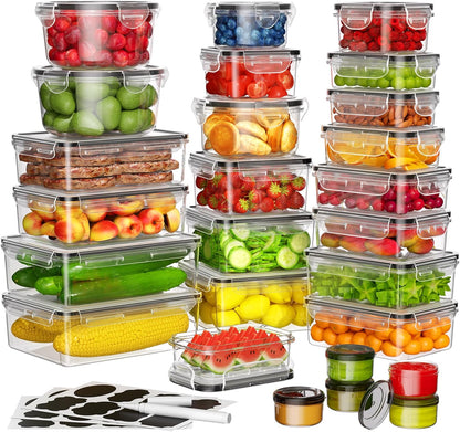 KEMETHY Large Food Storage Containers with Airtight Lids, BPA-free | 20 Containers & 20 Lids, Leak Proof, Meal Prep, Kitchen Storage, PVC-free Plastic, Microwave/Dishwasher Safe, Labels & Pen